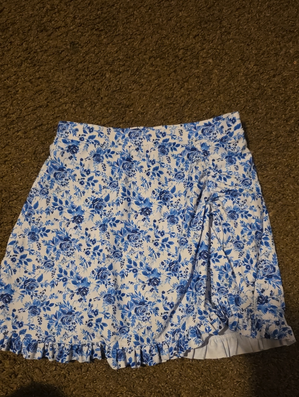 Blue Floral Tie-Detail Mini Skirt